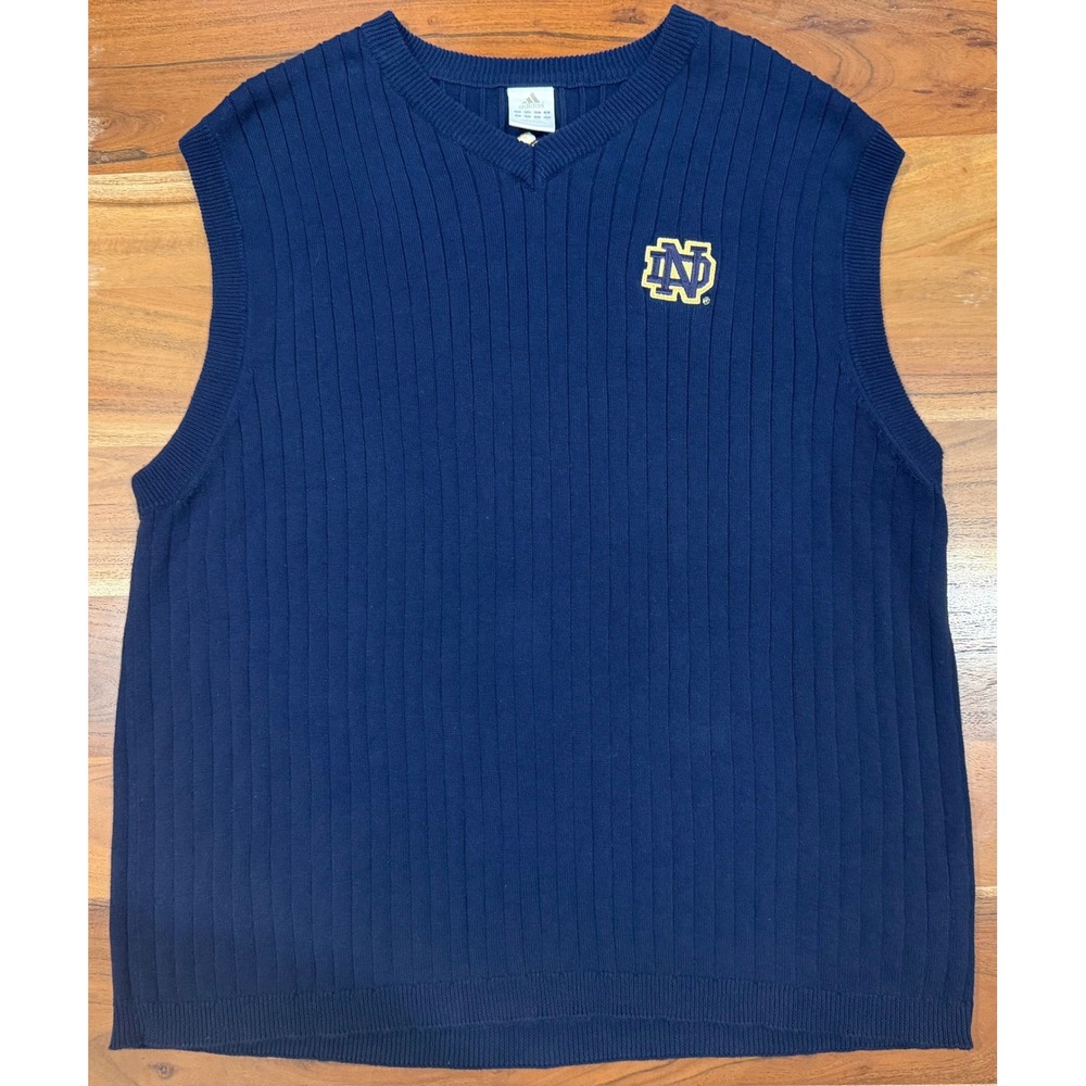 Adidas Notre Dame Fighting Irish Sweater Vest Mens Large Navy Blue Ribbed Knit